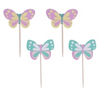 Palitos para cupcakes com borboletas em tons pastel - 24 pcs.
