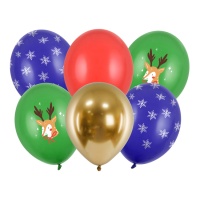 Balões de látex Feliz Natal 30 cm - PartyDeco - 6 pcs.