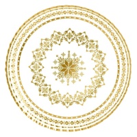 Tabuleiro de cartão redondo com bordado dourado 30 cm - 1 peça