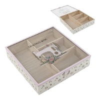 Caixa de costura de madeira com compartimentos rosa