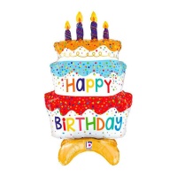 Balão Bolo Feliz Aniversário com velas coloridas 47 x 73 cm - Grabo