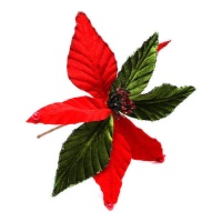 Ramo decorativo Ponsentia vermelho e verde 28 cm