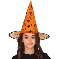 Chapéu de bruxa cor de laranja com estampado infantil