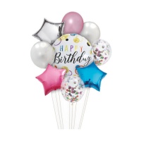Bouquet Feliz Aniversário com estrelas - 9 unidades