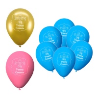 Balões de látex Minha Primeira Comunhão com cálice e pombas 23 cm - 6 unidades