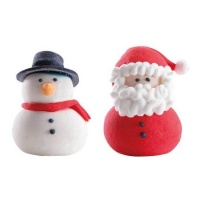 Figuras de açúcar de Pai Natal e boneco de neve 3D de 3 x 4 cm - Dekora - 24 unidades