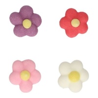 Figuras de açúcar de flores brancas, lilás, vermelhas e rosa - FunCakes - 32 unidades