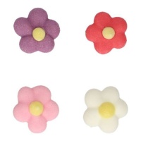 Bonecos de açúcar com flores brancas, lilás, vermelhas e cor-de-rosa - FunCakes - 32 unidades