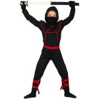 Fato de ninja preto e vermelho para criança