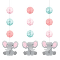 Pingentes decorativos Elephant Baby Girl - 3 unidades