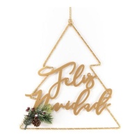 Pendente Feliz Natal em forma de abeto com luz 31,5 x 28 cm