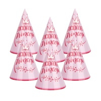 Chapéus de felicitações para princesas cor-de-rosa - 6 pcs.
