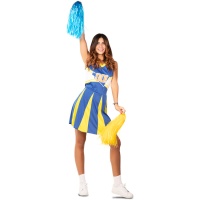 Fato de chefe de claque azul e amarelo para mulher
