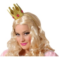 Coroa de princesa dourada com tiara e jóias cor-de-rosa