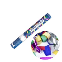 Canhão de confettis colorido e serpentinas metálicas - 40 cm