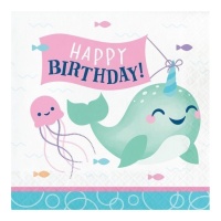 Guardanapos Happy Birthday Narwhal 16,5 x 16,5 cm - 16 unidades