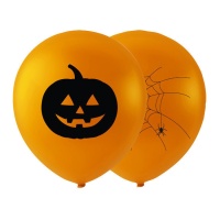 Balões de latex de abóbora e teia de aranha de Halloween 74 cm - 2 unidades