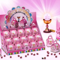 Caixas de comunhão cor-de-rosa com amêndoas cobertas de chocolate de 35 gr - Tukan - 15 unidades