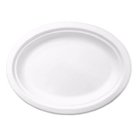 Tabuleiro de cana de açúcar biodegradável branco oval 32 x 25 cm - 3 unidades