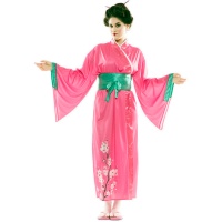 Fato de gueixa rosa e verde para mulher