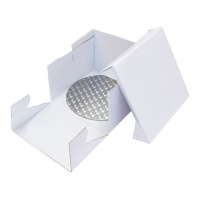 Caixa 30 x 30 x 15 cm para bolo quadrado com base redonda