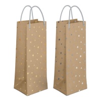 Saco para vinho em kraft 33 x 11,5 x 5 cm com estrelas - 1 unid.