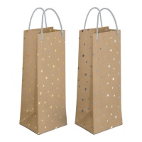 Saco para vinho em kraft 33 x 11,5 x 5 cm com estrelas - 1 unid.