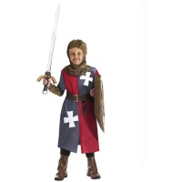 Fantasia de cavaleiro medieval com chapéu dourado para criança