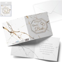 Cartão de felicitações de casamento noiva e noivo casamento mármore branco