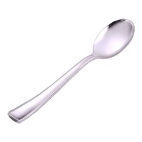 Colheres de plástico prateado de 13 cm - 12 unidades.