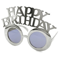 Óculos de sol redondos prateados Happy Birthday