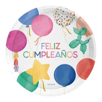 Pratos 'Feliz Aniversário' coloridos - 23 cm (conjunto de 6)