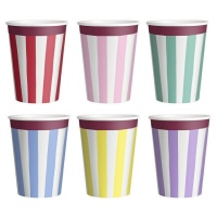 Copos de 270 ml com listras coloridas - 6 unidades