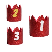Coroa de borracha eva vermelha infantil com purpurina e número