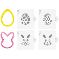 Cortadores de ovo e coelho com moldes decorativos