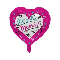 Balão Coração Fúcsia Feliz Dia da Mãe 45 cm