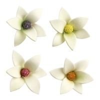 Figuras de açúcar de flores brancas de 6 x 2,5 cm - Dekora - 48 unidades