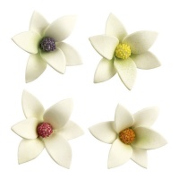 Bonecos de açúcar com flores brancas 6 x 2,5 cm - Dekora - 48 unid.