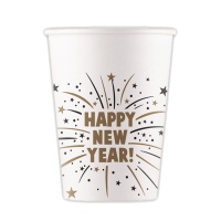 Happy New Year Copos pretos e dourados 200 ml - 8 unid.