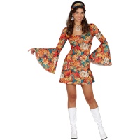 Fato de flor hippie dos anos 70 para mulher