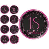 Pratos Elegant Pink de 23 cm com números - 8 unidades