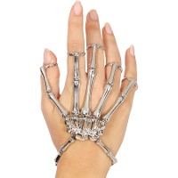 Pulseira com anel de esqueleto metálico prateado