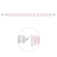 Grinalda rosa Welcome Baby com elefante 3,50 m