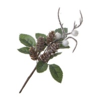 Ramo decorativo com folhas e pinhas 18 cm