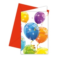 Convites com balões brilhantes - 6 peças