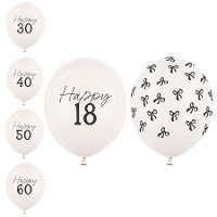 Balões de látex com número e fita preta Feliz Aniversário de 30 cm - 50 unidades