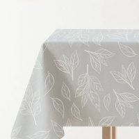Toalha de mesa em tecido cinzento com folhas de 1,45 x 1,45 m