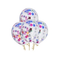Balões de látex com confetis de estrela 30 cm - Folat - 4 pcs.
