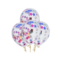 Balões de látex com estrela confetti 30 cm - Folat - 4 unidades