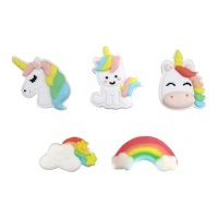 Figuras de açúcar de unicórnios, nuvens e arco-íris multicoloridos - Dekora - 50 pcs.